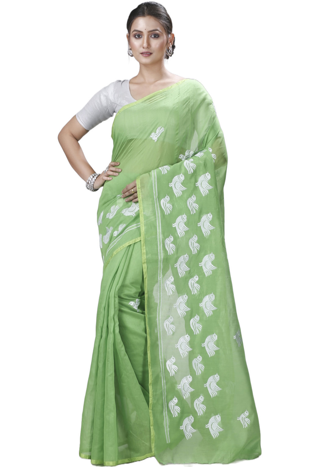Green Blended Cotton Thulasi Hand Loom Saree (1191)